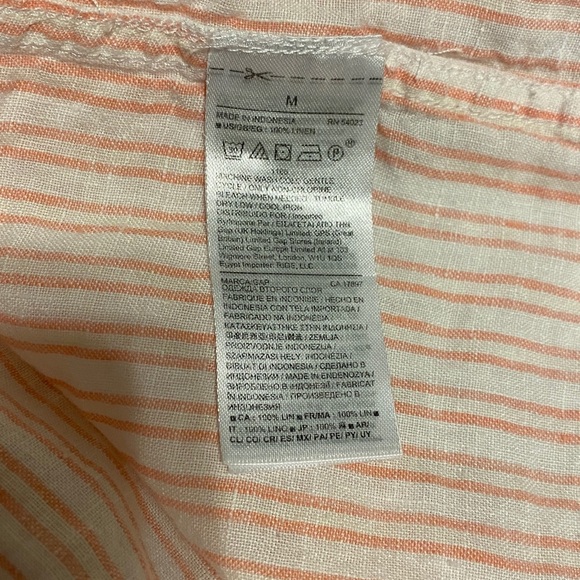 GAP Classic Boyfriend Fit Linen Button-Down Shirt – Peach Stripe – Size M - Picture 5 of 7
